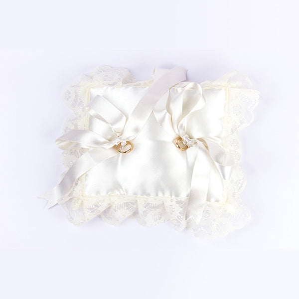 Cuscinetto Portafedi rettangolare in raso con volan in pizzo